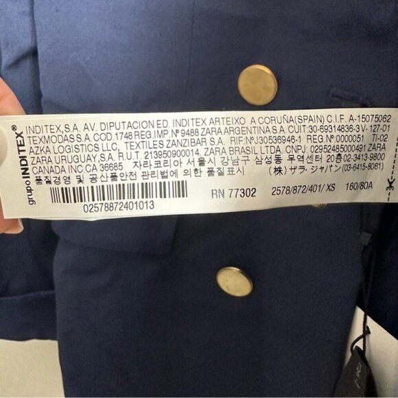 Zara Navy Blue Double-Breasted Blazer XS - Picture 8 of 9